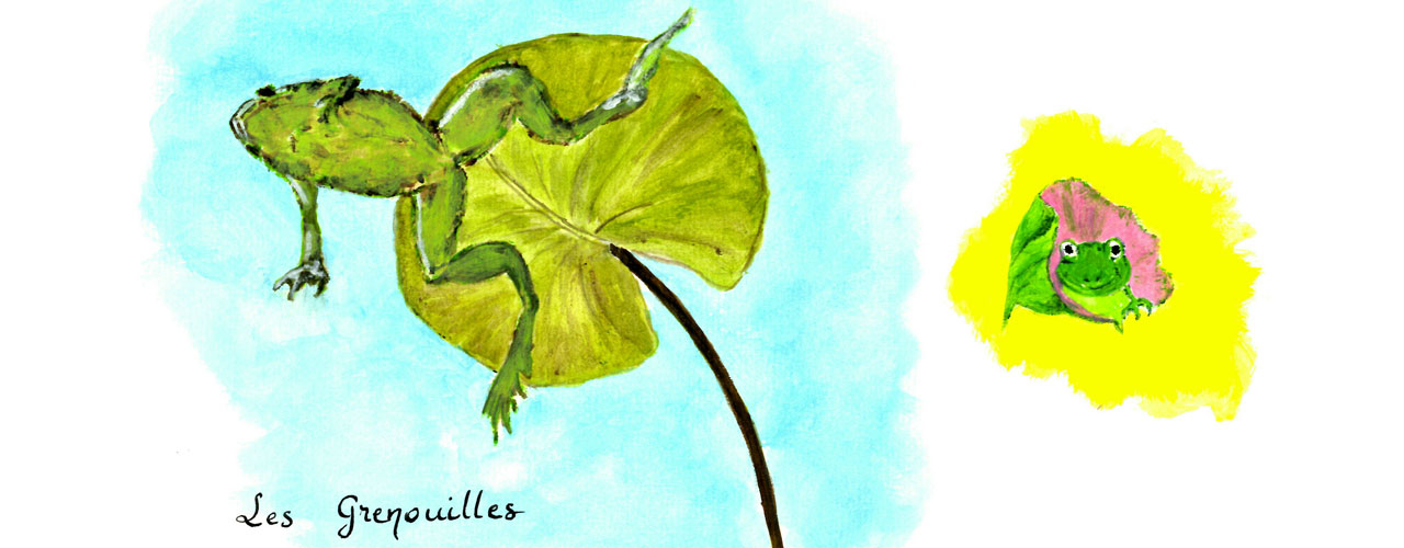 4 belles illustrations d'extraits du poème de Jules Renard, Les grenouilles